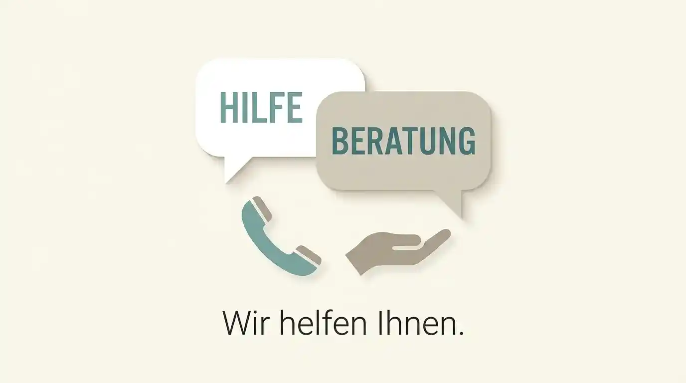 Symbolische Darstellung von Hilfsangeboten und Beratung zur Glücksspielsucht in Deutschland mit Sprechblasen und neutralen Hörersymbolen ohne identifizierbare Personen