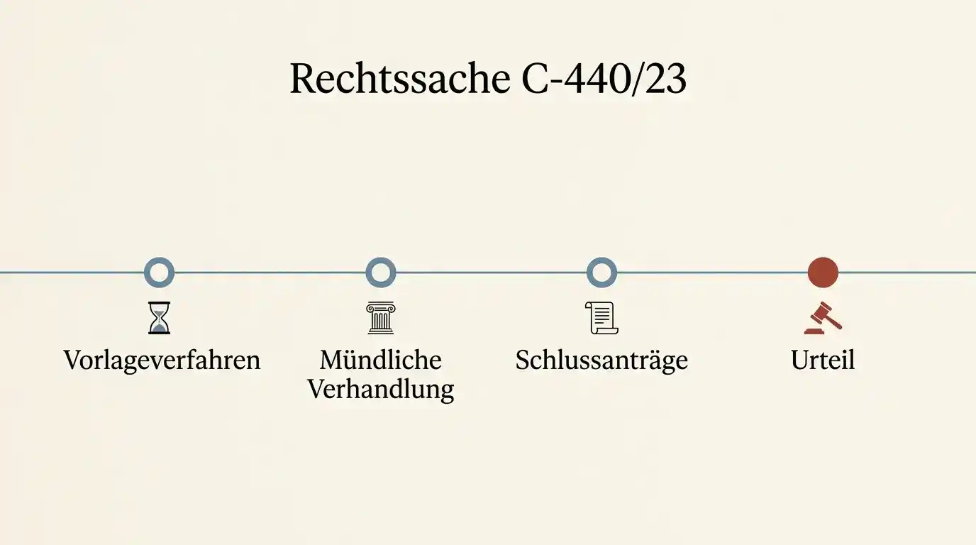 Zeitleiste des EuGH-Verfahrens C-440/23 von der Vorlage bis zum Urteil vom 16. April 2026