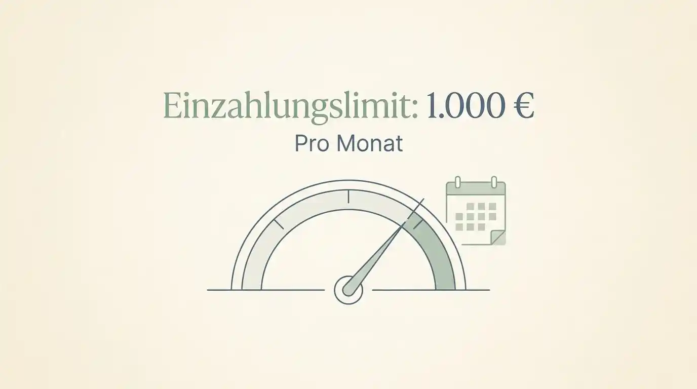 Symbolische Darstellung des monatlichen Einzahlungslimits von 1000 Euro für deutsch lizenzierte Online-Glücksspielangebote ohne identifizierbare Marken