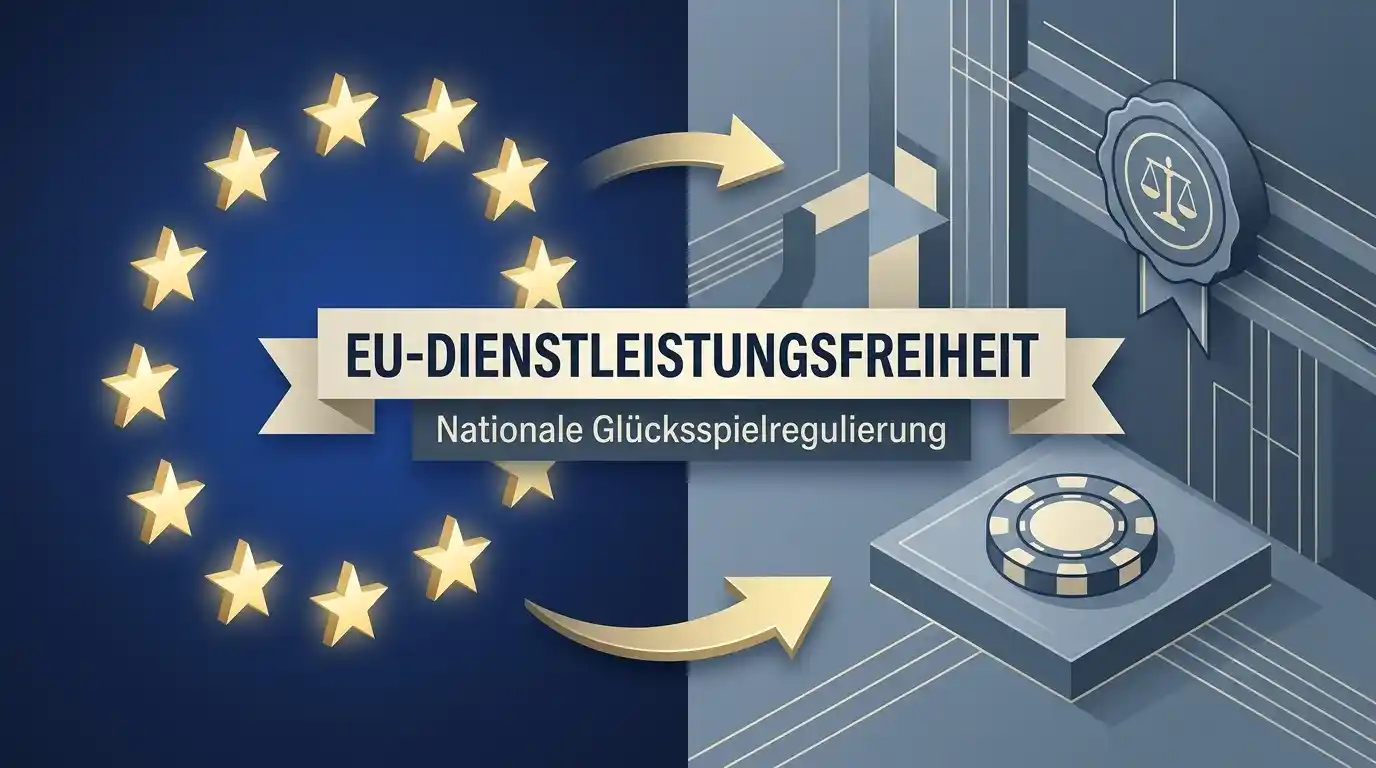Schematische Darstellung der EU-Dienstleistungsfreiheit und ihrer Grenzen im Glücksspielsektor