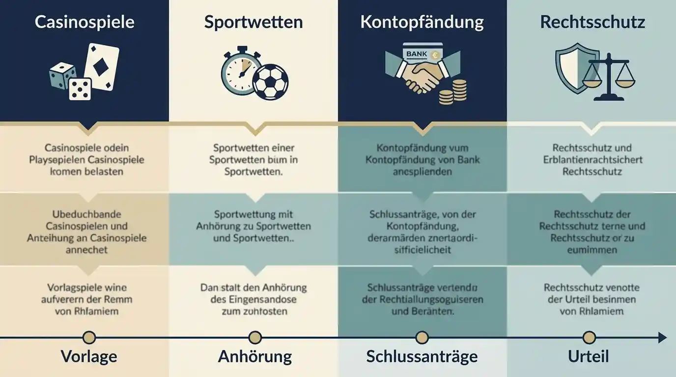 Vergleichsgrafik der vier EuGH-Verfahren zum Online-Glücksspiel und Glücksspielvollstreckung