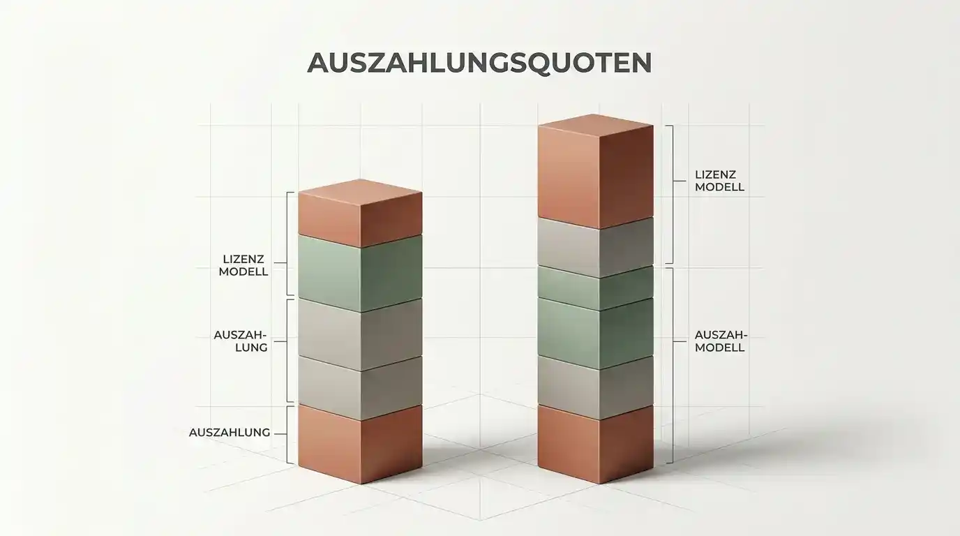 Symbolische Gegenüberstellung der Auszahlungsquoten zwischen deutsch lizenzierten und ausländisch lizenzierten Online-Glücksspielangeboten ohne konkrete Marken