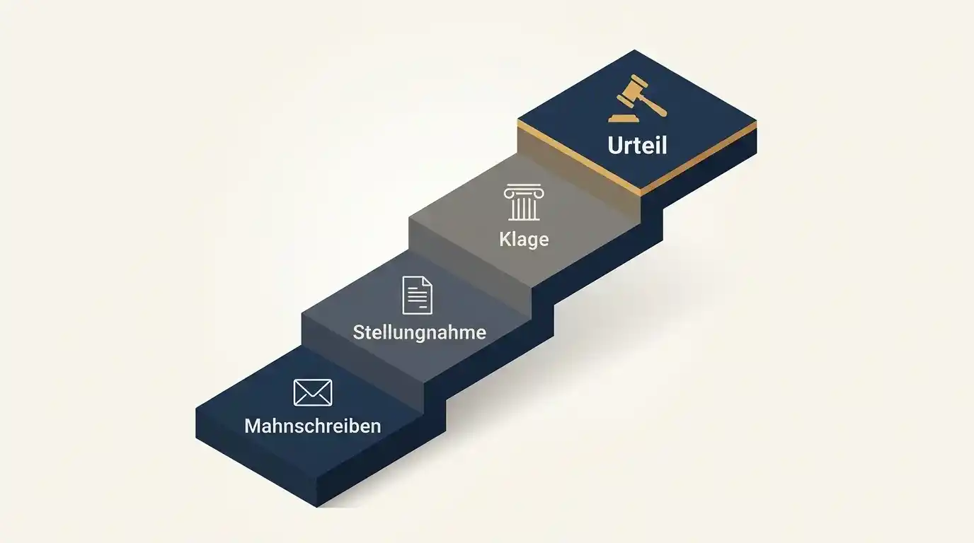 Schaubild der Stufen eines EU-Vertragsverletzungsverfahrens vom Mahnschreiben bis zur EuGH-Klage